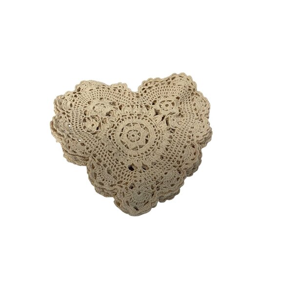 Handmade Heart-Shaped Crochet Doilies Set Of 3 8x8 Inches 100% Cotton Beige - Picture 4 of 6